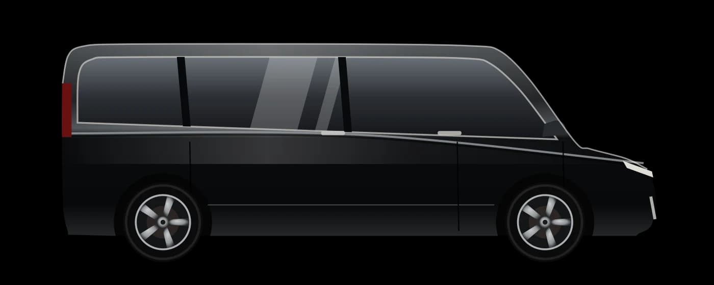 Van Mercedes Classe V noire vue de profil