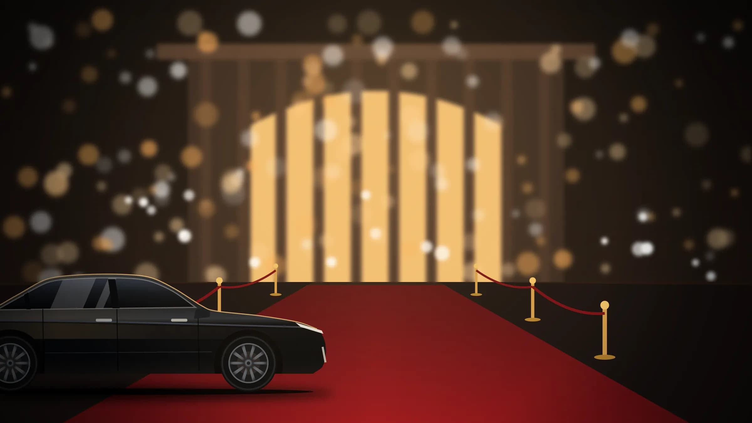 Arrivée d’une berline noire sur un tapis rouge lors d’une soirée parisienne